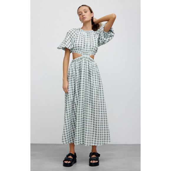 Significant Other Emily Midi Dress Gingham Mint Check Cotton Cutout US 4 NWT - Picture 1 of 15